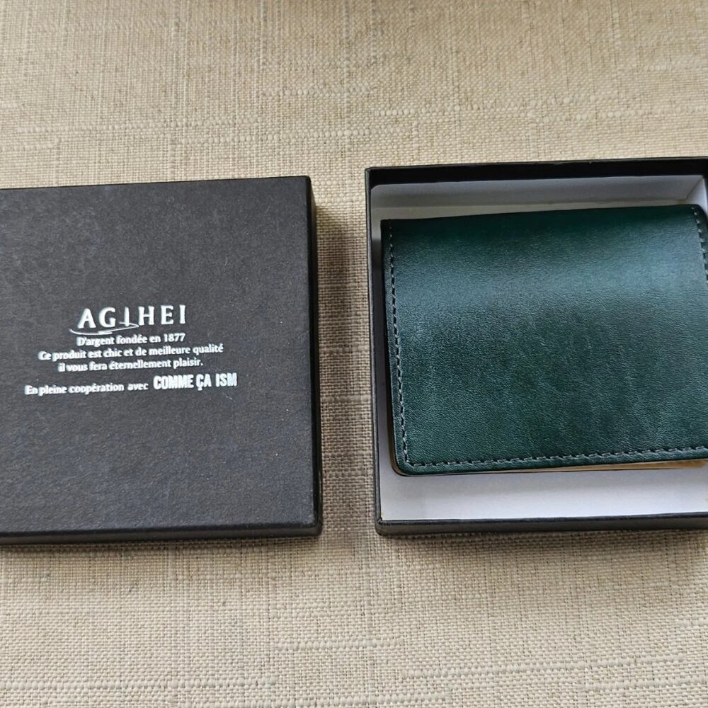 AGIHEI Coin Purse Green/tan Genuine Leather Mini Wallet Mini Bag W/ Box New